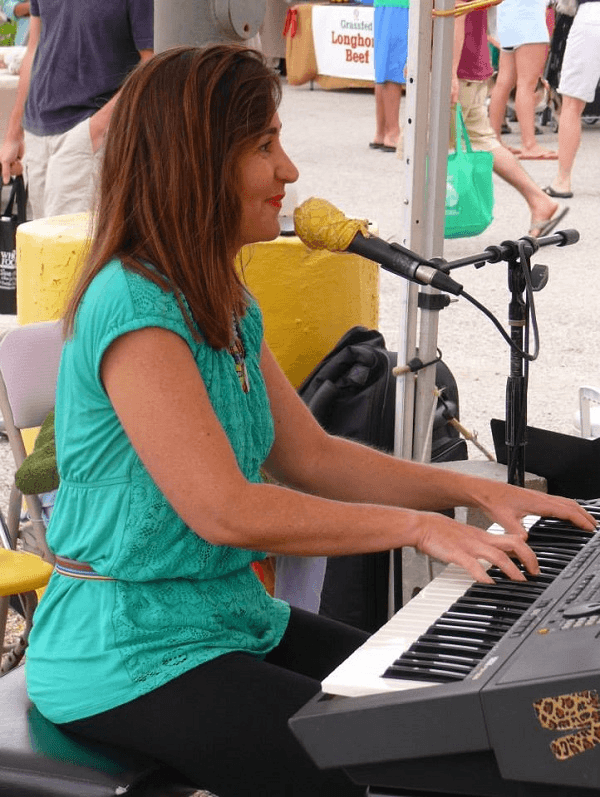 Paula playing the keyboard