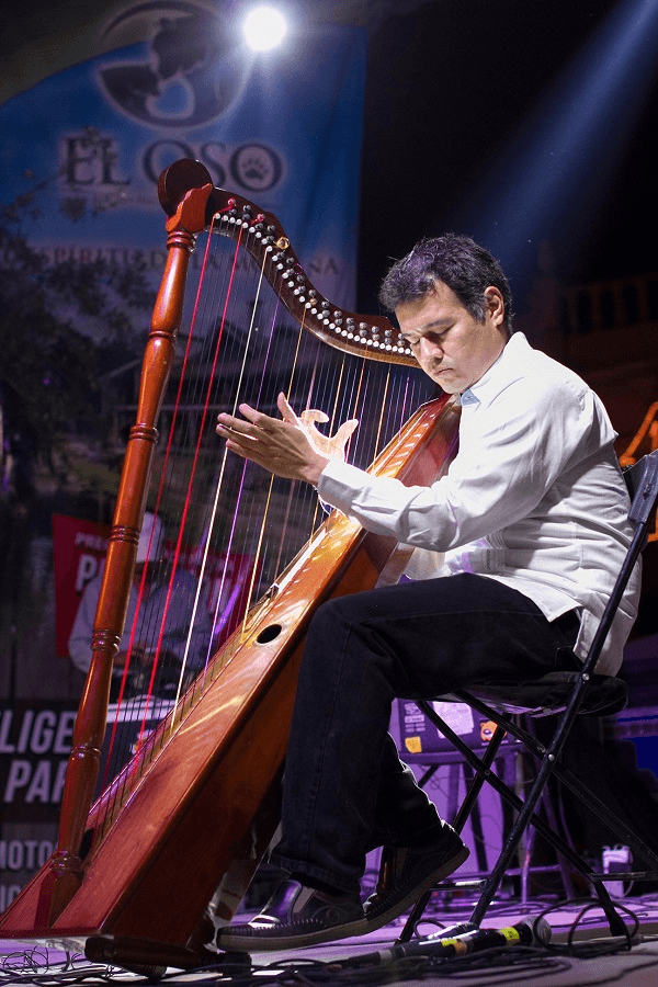 Ángel playing the harp