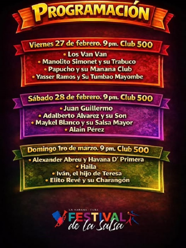 PROGRAMACIÓN OFICIAL (Horarios) de todas los conciertos que brindaremos en EL Festival dela salsa en cuba en su 10ma Edición