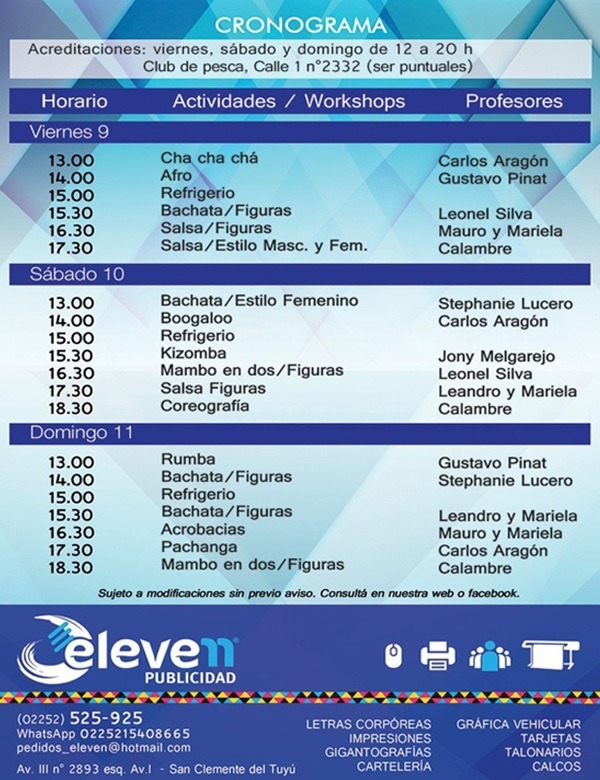 San Clemente 3rd Salsa Congress 2016 - Schedule