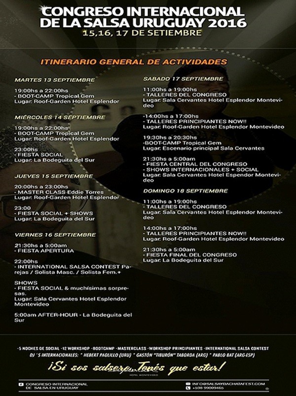 Uruguay International Salsa Congress 2016 – Schedule of Activities